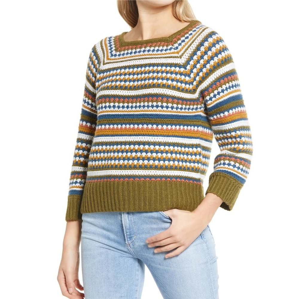 NWT Madewell Beechwood Striped Square Neck Sweater - Picture 1 of 10